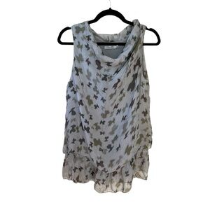 ELENA BALDI Silk Sleeveless Cowl Neck Printed Blouse Grey Brown Green M